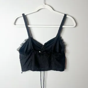 ZARA Tulle Lace Up Black Crop Tank Top thumbnail 5