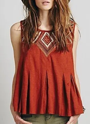 FREE PEOPLE Libertine Embroidered Open Back Tank in Rust thumbnail 1