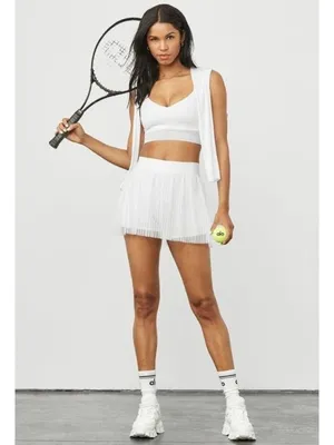 Alo Mesh Flirty Tennis Skirt White Sheer Transparent See-Through Pleated Skort thumbnail 5