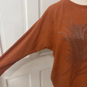 Sioni Embellished Rust Sweater XL Orange Studded Leaf Boho Autumn Western Boxy thumbnail 5