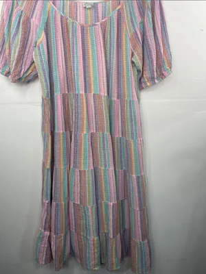 J. Crew Original Beach Wear Pastel Multicolor Striped Tiered below knee Dress thumbnail 4