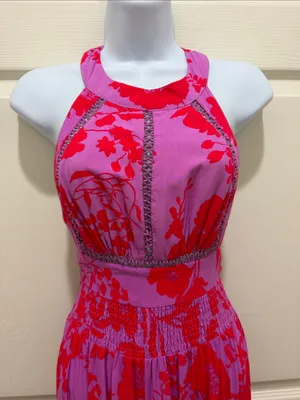 Abel the Label by Anthropologie Charlotte Purple & Red Floral Halter Maxi Dress thumbnail 3