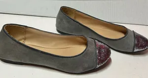 R2 Faux Suede Gray Cap Toe Flats with Silver Glitter Accents Size 9 thumbnail 1