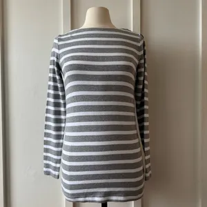 GAP Maternity Gray & White Striped Long Sleeve Top thumbnail 2