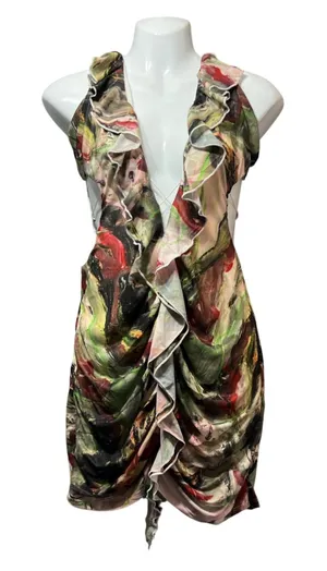 Lilyful Mini Dress Ruffle Trim Sleeveless Green Abstract‎ Print Size L thumbnail 1