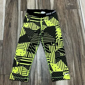 Nike Pro lime green and black cropped leggings medium thumbnail 2