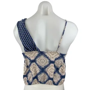 Free People Call On Me Blue Stripe Argyle Sleeveless Tank Blouse Crop Top Size S thumbnail 2