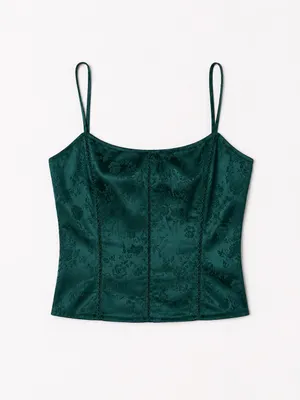 Victoria’s Secret Emerald Green Satin Jacquard Corset Cami Top M Y2K thumbnail 2