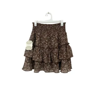 Altar’d State Brown Floral Ruffle Mini Skirt XS NWT Boho‎ Cottagecore thumbnail 2