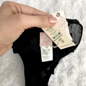 NEW Free People HAH Noir Black Key to UR Heart Mesh Lace Ruffle Boho Bodysuit XS thumbnail 6