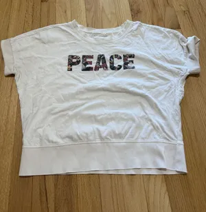 by Anthropologie White Peace Short Sleeve T-Shirt Sz S thumbnail 1