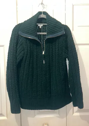 Dark green aerie knit sweater quarter zip thumbnail 1