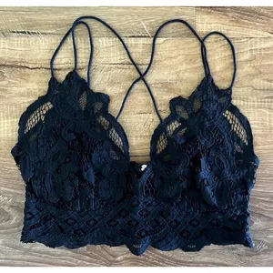 Free People FP One Adella Lace Elastic Black‎ Bralette Women's XS Floral EUC thumbnail 2