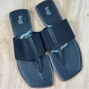 Ragg Elastic Strap Square Toe Slide‎ Thong Sandals Black Size 6 thumbnail 10