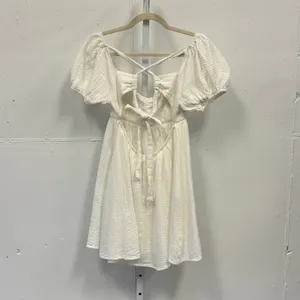 Princess Polly Gauze Off White Textured Puff Sleeve Open Back Mini Dress Size 4‎ thumbnail 2