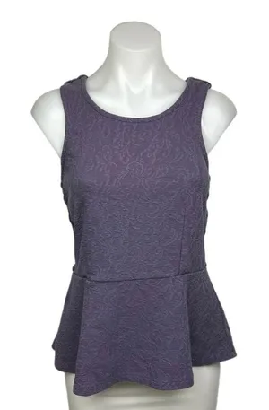 Free People Floral Cotton Purple Sleeveless Round Crochet Peplum Tank Top Size S thumbnail 1