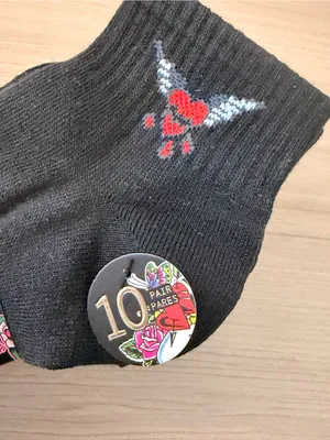 Ed Hardy Black Crew Socks with Rose Embroidery -10 Pack thumbnail 6