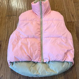 Amazon tan reversible cropped puffer vest large thumbnail 4