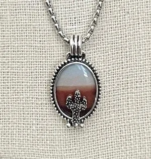 Saguaro Cactus Ombre Desert Necklace Silver thumbnail 1
