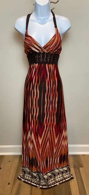 Heart Soul Abstract Racerback Maxi Dress Size M Neutral Bead Detail thumbnail 1