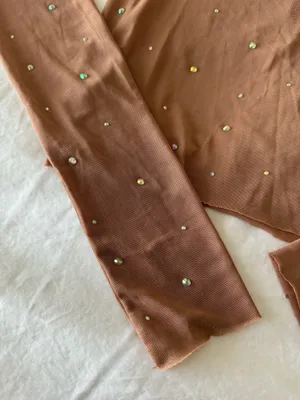 Wild Fable Beige Mesh Turtle Neck Top With Rhinestone Detail thumbnail 4