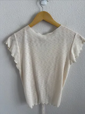 Antistar Cream Ruched V-Neck Short Sleeve Women's Top Large thumbnail 2