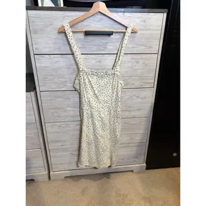 Urban Outfitters Polka Dot Ruffle Mini Dress Ivory Black XS Smocked Back Slit thumbnail 6