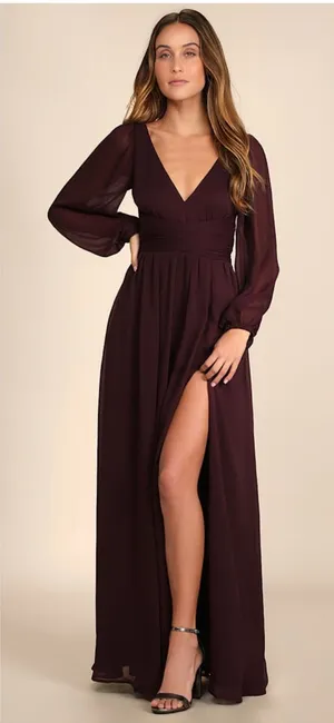 Lulus Enchant My Love Dark Purple V-Neck Long Sleeve Maxi Dress thumbnail 1
