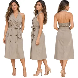 Ann Taylor NWT Khaki Trench Halter Dress Double Breasted Midi Tan Size 10 thumbnail 2