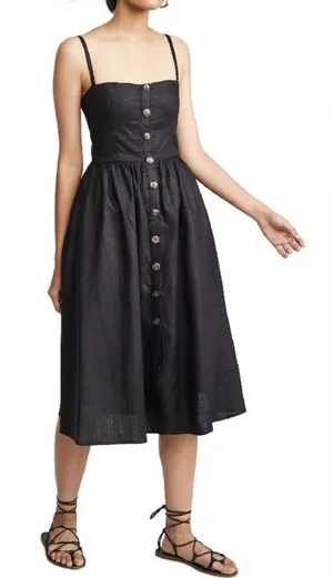 Reformation Tori Black Linen Midi Dress thumbnail 1