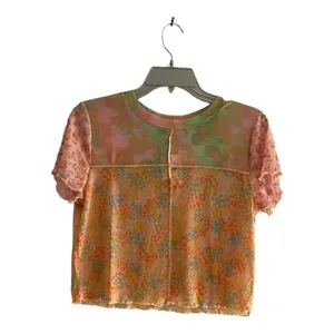 BP Nordstrom Patchwork Crop Top Short Sleeve Ruffle Hem NWT Size L Pink thumbnail 2