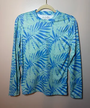 Salt Life Aqua and Blue Palm-Print Long Sleeve Shirt Small UV Protection thumbnail 1