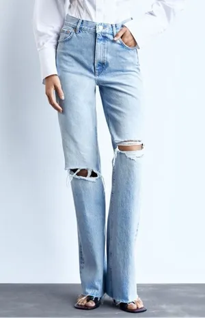 Zara Hi-Rise Wide Leg Distressed Jeans Size 4 thumbnail 1