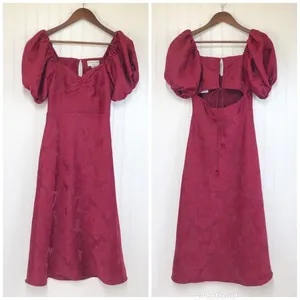 SACHIN & BABI‎ Dress Size 0 Cherry Red Gabby Puff Sleeve Midi Open Tie Back New thumbnail 3