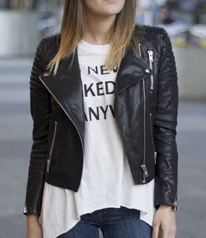 H&M The New Icons Women’s Long Sleeve Black Leather Biker Jacket Size 4 thumbnail 1