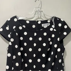 Shelby Palmer Retro Mod Polka Dot Black White‎ Pleated Shift Dress Size 8 thumbnail 4