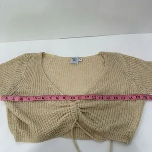 Princess Polly Ally Knit Sweater Beige Ruched Front Crop Top S/M thumbnail 5