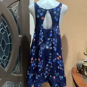 Free people blue patterned open back flowy dress thumbnail 4