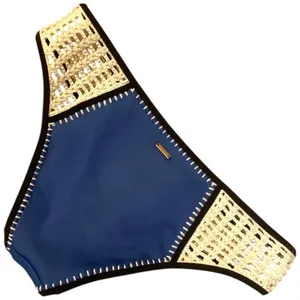 Victorias Secret VS Swim Surf Crochet Bikini Bottom Cheeky Blue Ivory Boho Sz S thumbnail 7