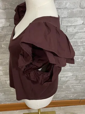 a new day Brown Square Neck Tee with Puff Sleeves thumbnail 2