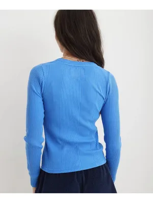 Aerie Road Trip Henley - Blue Ribbed Long Sleeve Button Up Top - Size M thumbnail 3