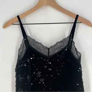 Guess Liu Velvet Sequin Stretch Black Lace Slip Mini Dress NWT‎ Size XS thumbnail 3