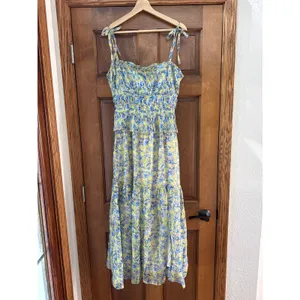 ASTR The Lind Floral Pleated Maxi Dress in Blue Yellow Floral Size Small NEW thumbnail 5