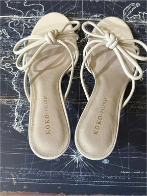 KOKO + Palenki “Barely Ice” Leather String Bow Slide Heels – Nude/Ice – Size 8 thumbnail 8