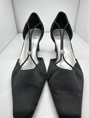 Mootsies Tootsies Black Satin T-Strap Heels with Rhinestone thumbnail 2