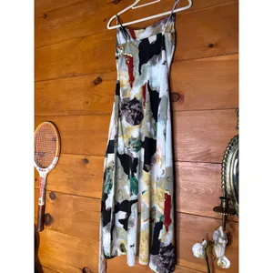 NWT Lulus Inspired Aura White Multi Abstract Print Cowl Midi Dress Gala Size S thumbnail 6