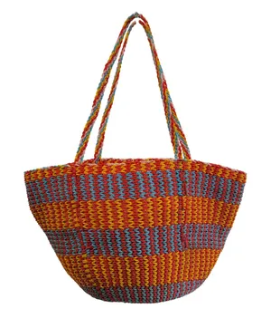 Boho Woven‎ Straw Tote Bag Multi Color Striped Beach Shoulder Bag Summer Purse thumbnail 1