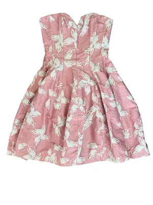 Halston Heritage Women’s Vie En Rose Strapless Pink White Floral Jacquard Dress thumbnail 13