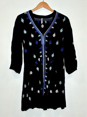 Womens Free People Whimsigoth Embroidered Dress Tunic V-Neck Snowflakes Size M thumbnail 1