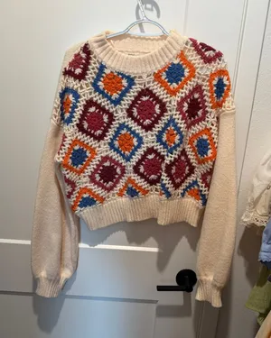Granny Square Knit Sweater Size L thumbnail 1